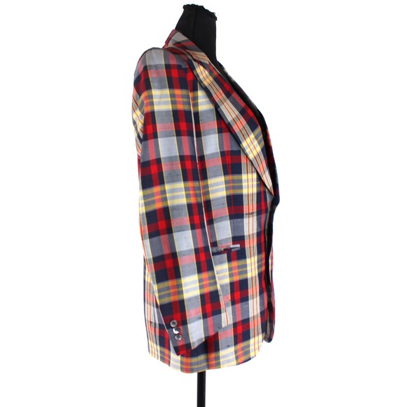 Emilio Pucci Ermenegildo Zegna Red Blue Plaid Blazer 39 Single Breasted Jacket - Picture 2 of 8
